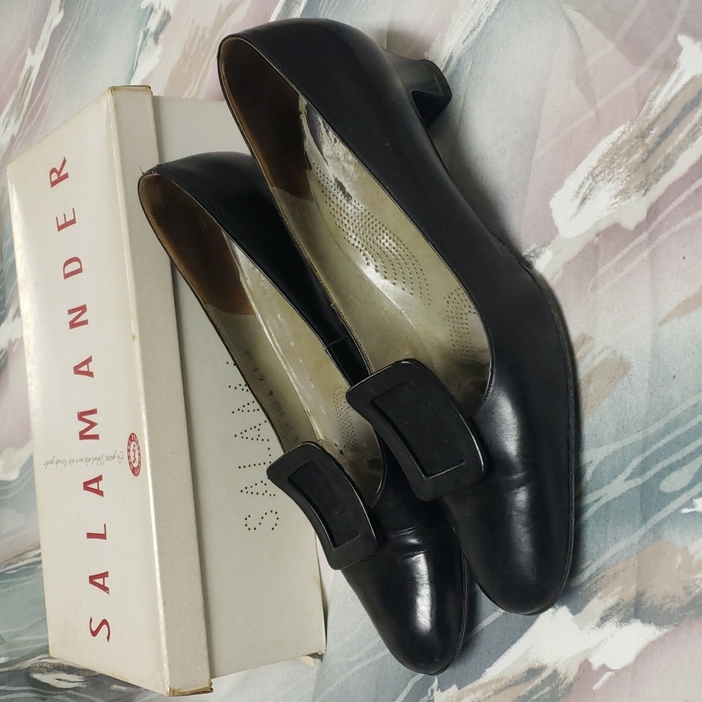 1969 Salamander Black Leather Low Heel Womens 6F (US sz 9) Germany Italy